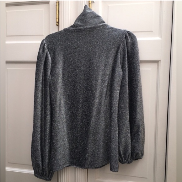 Ganni Lurex Jersey Silver Metallic Long Puff Sleeve Turtleneck Jumper Top - Picture 5 of 10